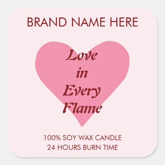 Pink Heart Valentine's Day Candle Labels スクエアシール (正面)