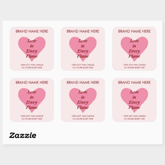 Pink Heart Valentine's Day Candle Labels  スクエアシール (シート)