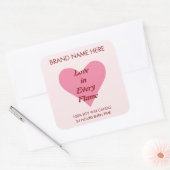 Pink Heart Valentine's Day Candle Labels  スクエアシール (封筒)