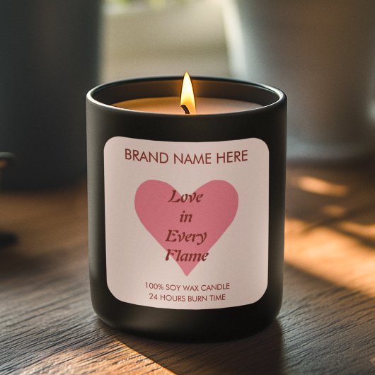 Pink Heart Valentine's Day Candle Labels  スクエアシール