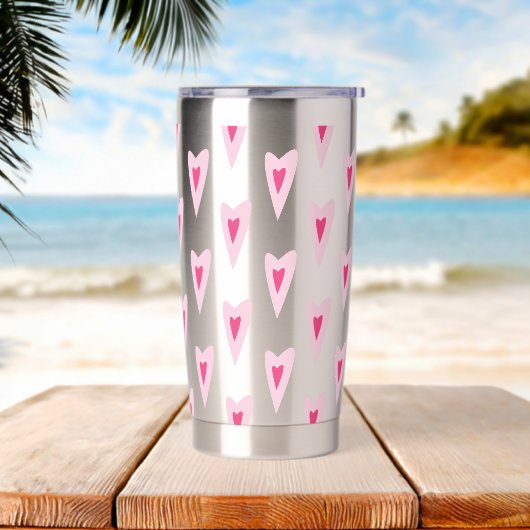 Pink Heart Valentines Water Bottle 保温保冷タンブラー (ビーチ)