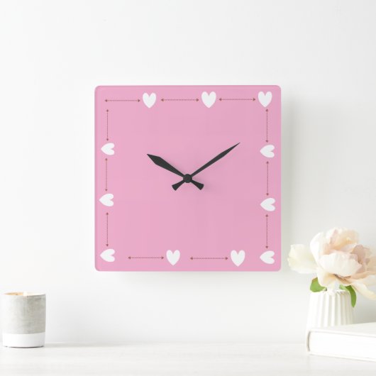 Pink Heart Wall Clock – Cute Minimal Home Decor スクエア壁時計 (ホーム)