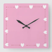 Pink Heart Wall Clock – Cute Minimal Home Decor スクエア壁時計 (正面)