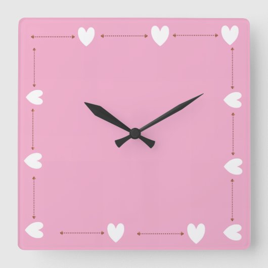 Pink Heart Wall Clock – Cute Minimal Home Decor スクエア壁時計 (正面)