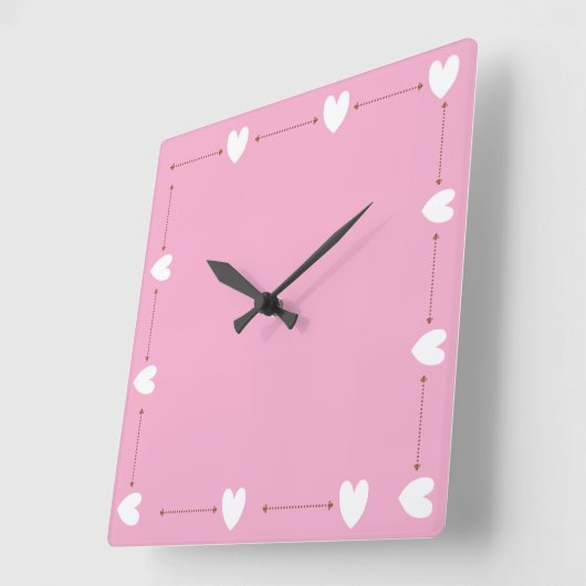 Pink Heart Wall Clock – Cute Minimal Home Decor スクエア壁時計 (傾斜)