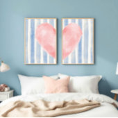 Pink Heart Watercolor, Aesthetic Blue Stripes