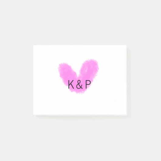 Pink heart wedding couple name letter monogram rom ポストイット (正面)