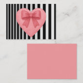 Pink heart with bow black&white striped background エンクロージャーカード (正面/裏面)