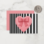 Pink heart with bow black&white striped background ノートカード (正面/裏面インサイチュ)