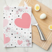 Pink hearts and piggy キッチンタオル (四つ折り)