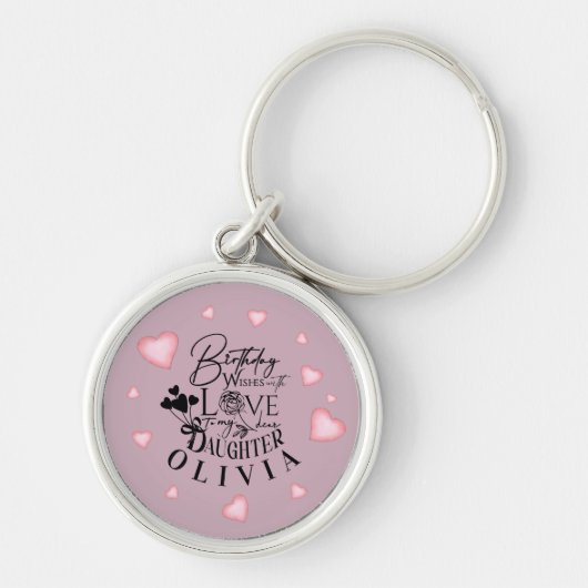 Pink Hearts Daughter Birthday Text Design キーホルダー (正面)