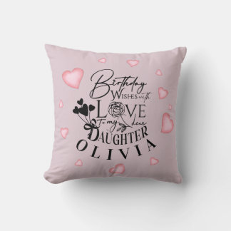 Pink Hearts Daughter Birthday Text Design クッション