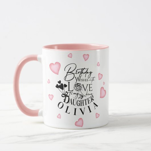 Pink Hearts Daughter Birthday Text Design マグカップ (左)