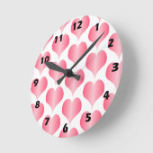 Pink Hearts Design ラウンド壁時計 (傾斜)