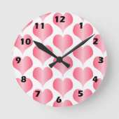 Pink Hearts Design ラウンド壁時計 (正面)