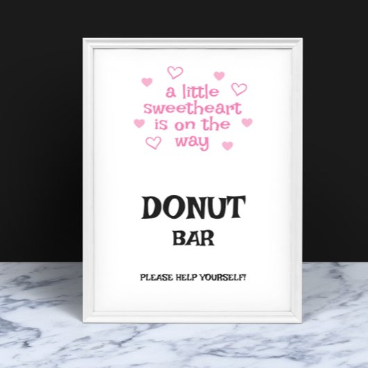Pink hearts Donut Bar Shower Sign ポスター