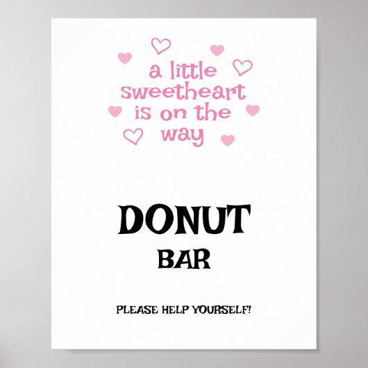 Pink hearts Donut Bar Shower Sign ポスター (正面)