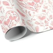 Pink Hearts Floral Love Bridal Shower ラッピングペーパー (ロールコーナー)