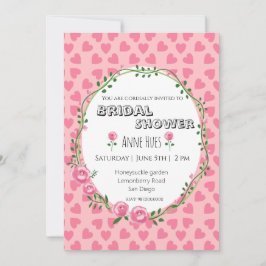  Pink Hearts Flower Bridal Shower Invitation Card 招待状