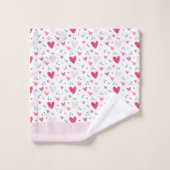 Pink Hearts Girl’s Custom Name Bath Towel Set バスタオルセット (ウォッシュタオル)