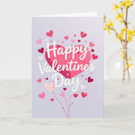 Pink Hearts Happy Valentine's Day カード (黄色い花)