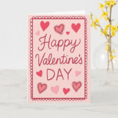 Pink Hearts Happy Valentines Day Greeting カード (黄色い花)