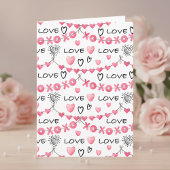 Pink Hearts Love Doodle Script Pattern Valentine's カード