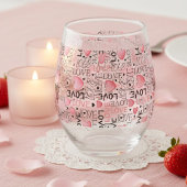 Pink Hearts Love Script Pattern Happy Valentine's  ステムなしワイングラス