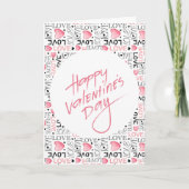 Pink Hearts Love Typography Happy Valentine's Day カード (正面)