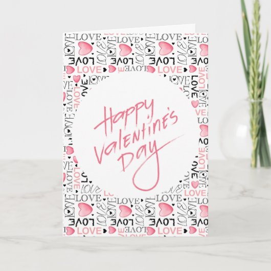 Pink Hearts Love Typography Happy Valentine's Day カード (正面)