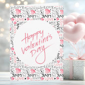 Pink Hearts Love Typography Happy Valentine's Day カード