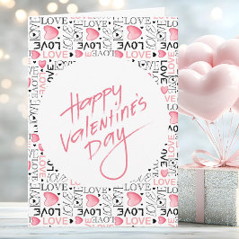 Pink Hearts Love Typography Happy Valentine's Day カード