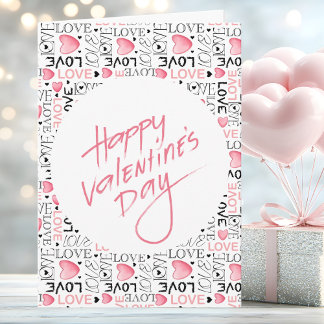 Pink Hearts Love Typography Happy Valentine's Day カード