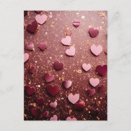 pink hearts on a pink and golden glitter ground ポストカード