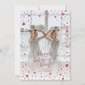 Pink Hearts Overlay Valentine’s Day Photo Card 招待状 (正面)