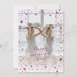 Pink Hearts Overlay Valentine’s Day Photo Card 招待状