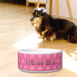 Pink Hearts Pattern Ceramic Pet Bowl ボウル