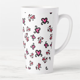 Pink Hearts Pattern – Cute Doodle Design カフェラテマグ