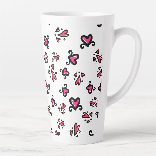 Pink Hearts Pattern – Cute Doodle Design カフェラテマグ (右)