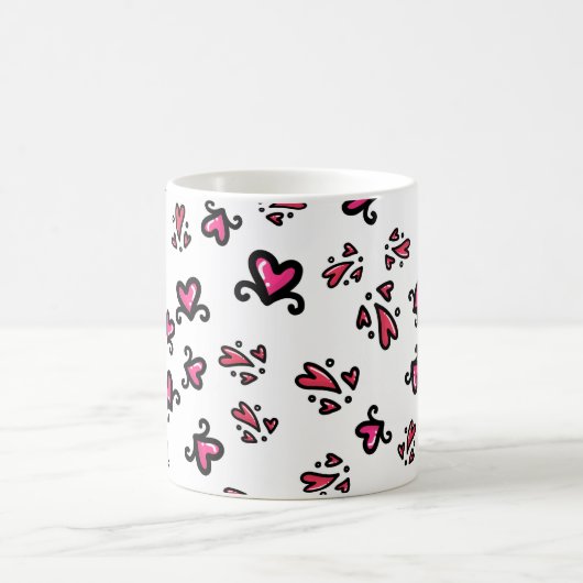 Pink Hearts Pattern – Cute Doodle Design コーヒーマグカップ (中央)