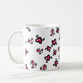 Pink Hearts Pattern – Cute Doodle Design コーヒーマグカップ