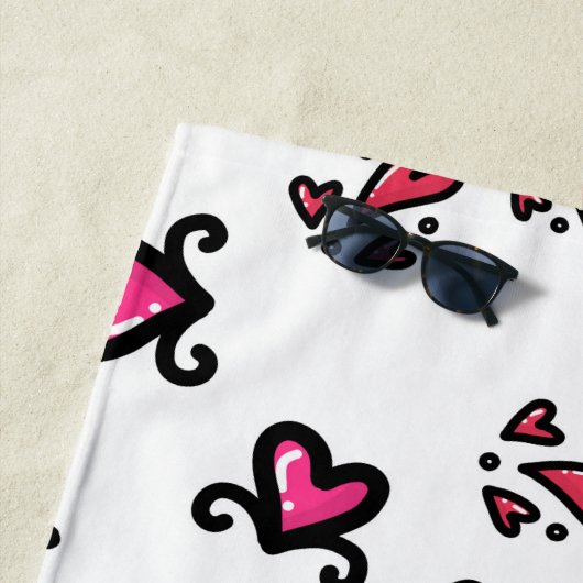 Pink Hearts Pattern – Cute Doodle Design ビーチタオル (インサイチュ)