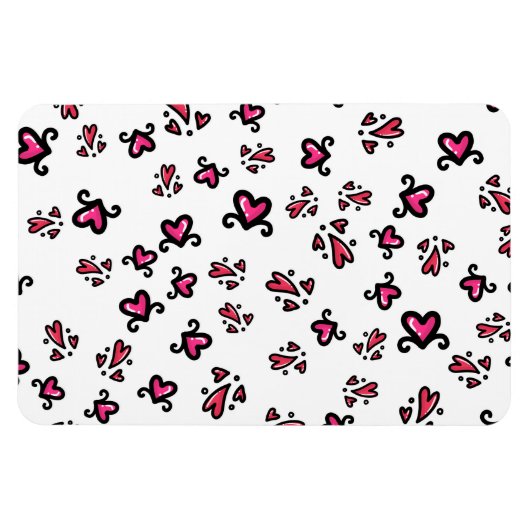 Pink Hearts Pattern – Cute Doodle Design マグネット (横)