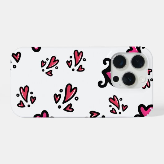 Pink Hearts Pattern – Cute Doodle Design iPhoneケース (裏面横)