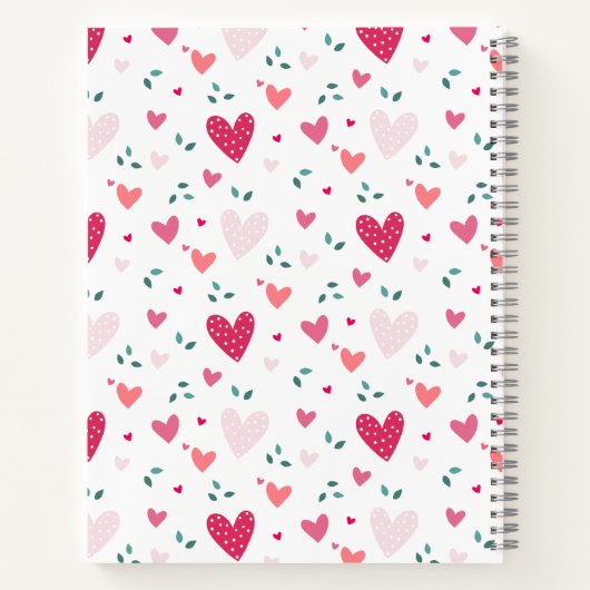 Pink Hearts Pattern Girly Custom Name Notebook ノートブック (裏面)
