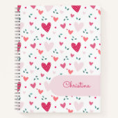 Pink Hearts Pattern Girly Custom Name Notebook ノートブック (正面)