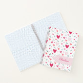 Pink Hearts Pattern Girly Custom Name Notebook ノートブック (内部)