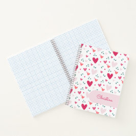 Pink Hearts Pattern Girly Custom Name Notebook ノートブック