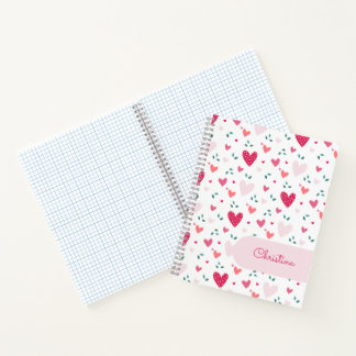 Pink Hearts Pattern Girly Custom Name Notebook ノートブック