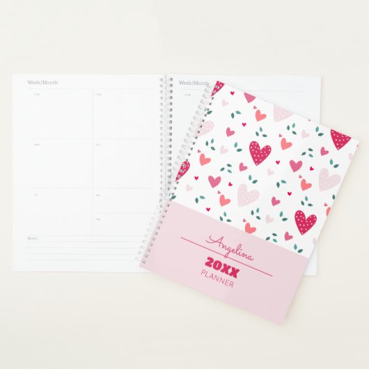 Pink Hearts Pattern Kids Academic School Planner プランナー手帳 (ディスプレー)